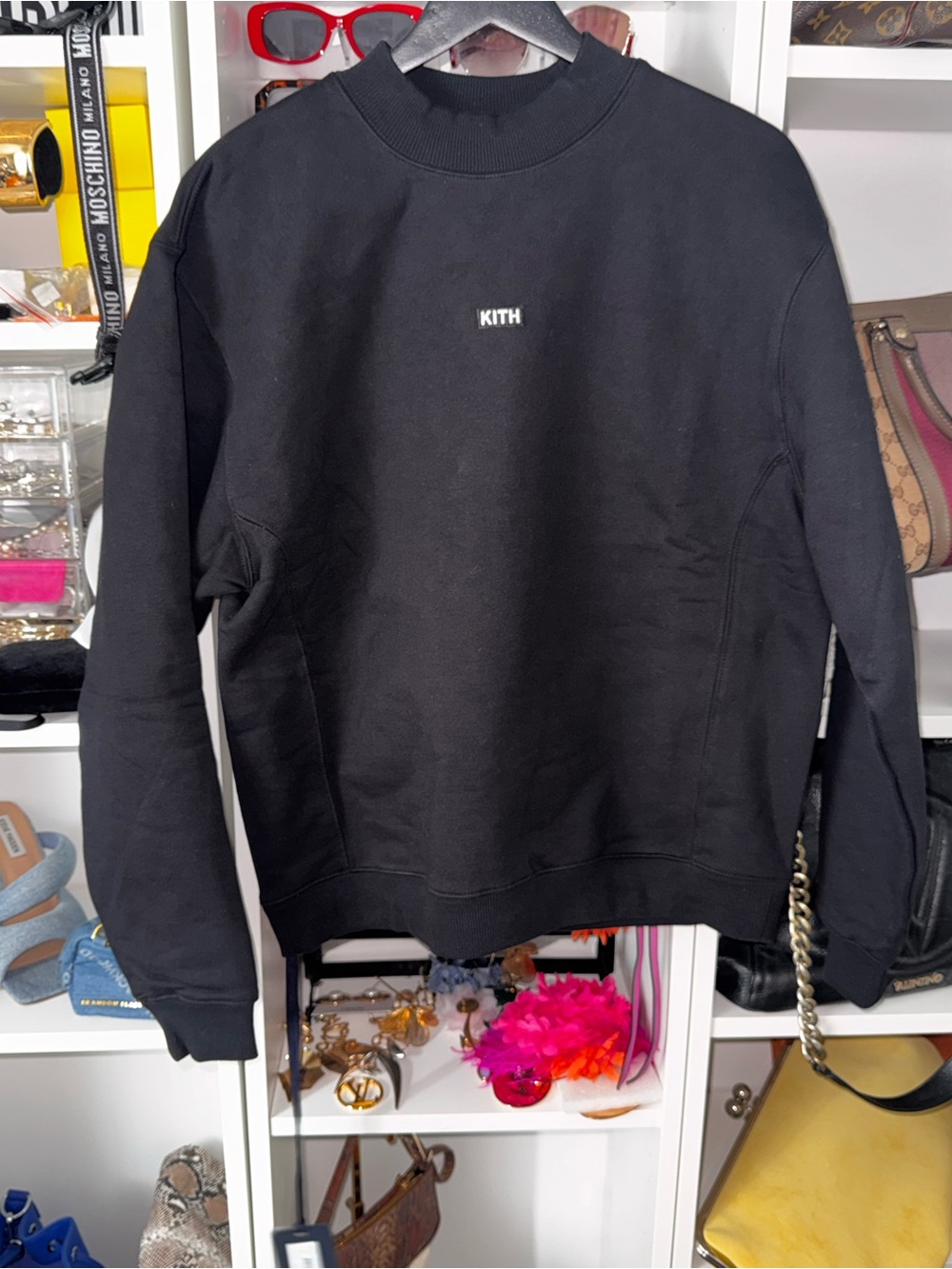 Kith Black Crewneck Sweatshirt with Small White Logo